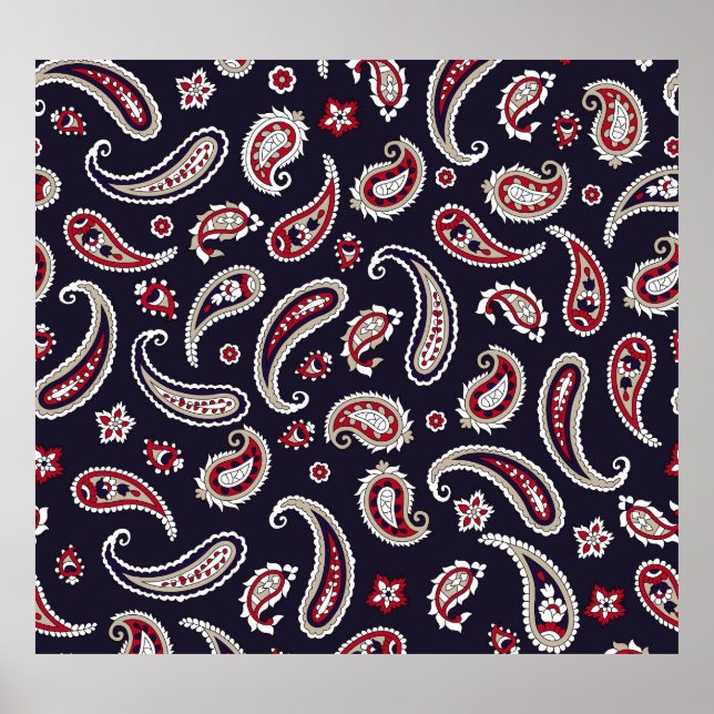 Traditional Indian paisley, navy pattern. Poster (Front)