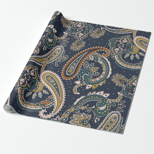 Traditional Indian Paisley pattern on backgroundpa Wrapping Paper (Unrolled)