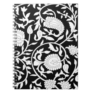Traditional indian paisley pattern on black and wh notebook