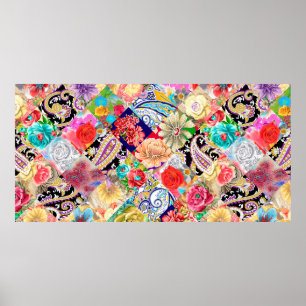 traditional indian paisley pattern on navy backgro poster