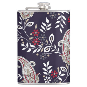 Traditional Indian paisley, seamless pattern. Hip Flask