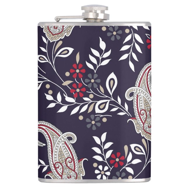Traditional Indian paisley, seamless pattern. Hip Flask (Front)