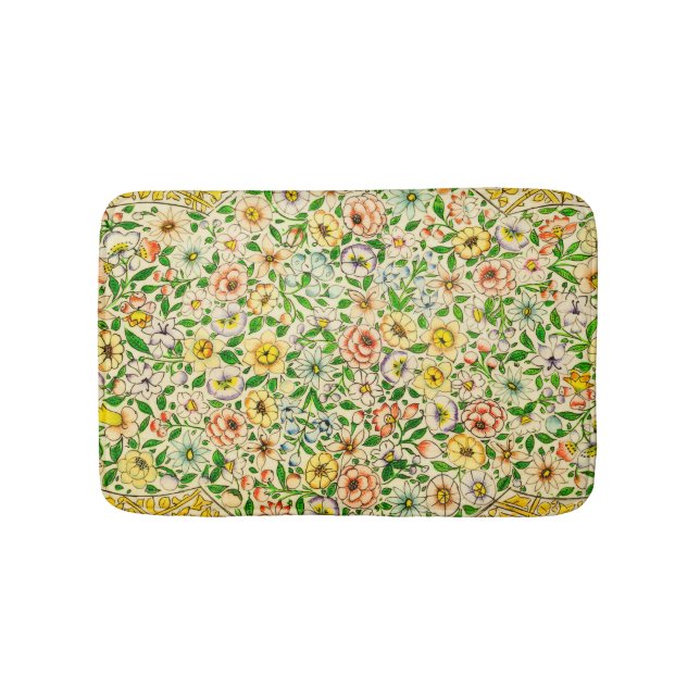 Traditional Indian Spring Floral Design Bath Mat (Front)