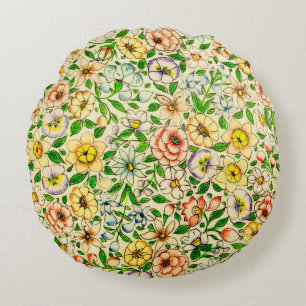 Traditional Indian Spring Floral Design Round Cushion