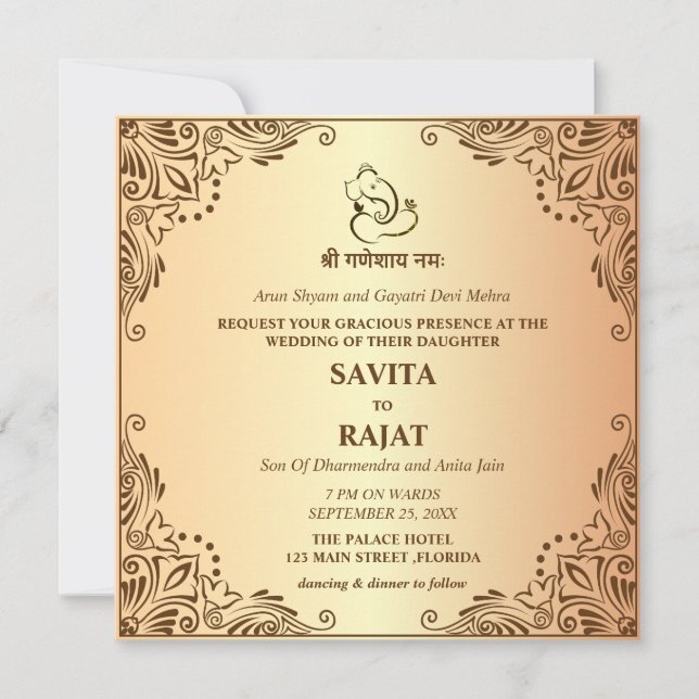 Traditional Indian Wedding Invitation Card (Front)