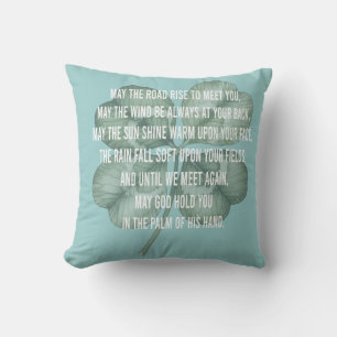 Traditional Irish Blessing Four Leaf Clover Design Cushion