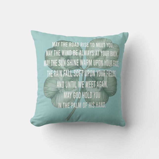 Traditional Irish Blessing Four Leaf Clover Design Cushion (Front)