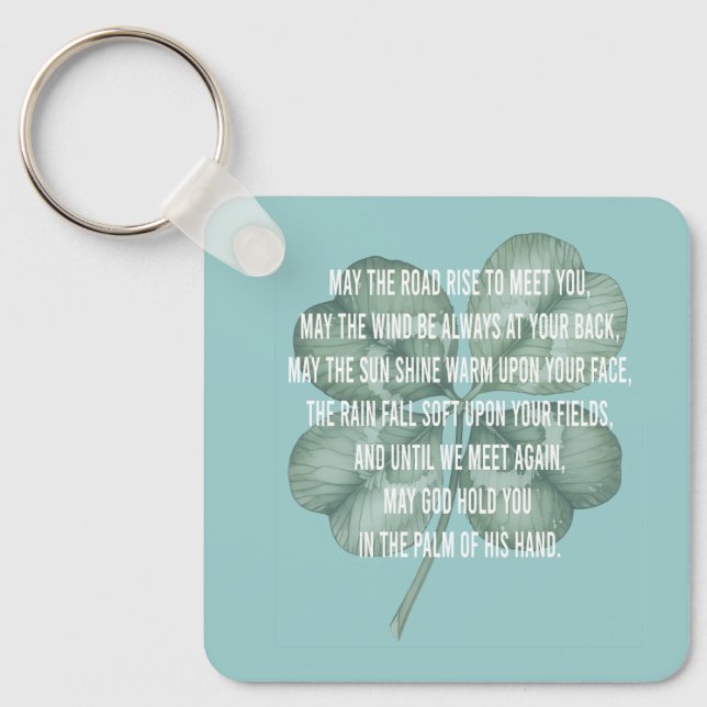Traditional Irish Blessing Four Leaf Clover Design Key Ring (Front)