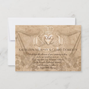 Traditional Irish Claddagh Ring Shamrock & Harp Invitation