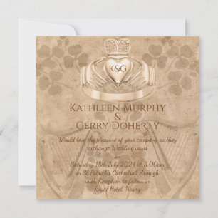 Traditional Irish Claddagh Ring Shamrock & Harp Invitation