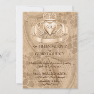 Traditional Irish Claddagh Ring, Shamrock & Harp Invitation