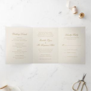 Traditional Ivory and Gold Formal Elegant Wedding Tri-Fold Invitation