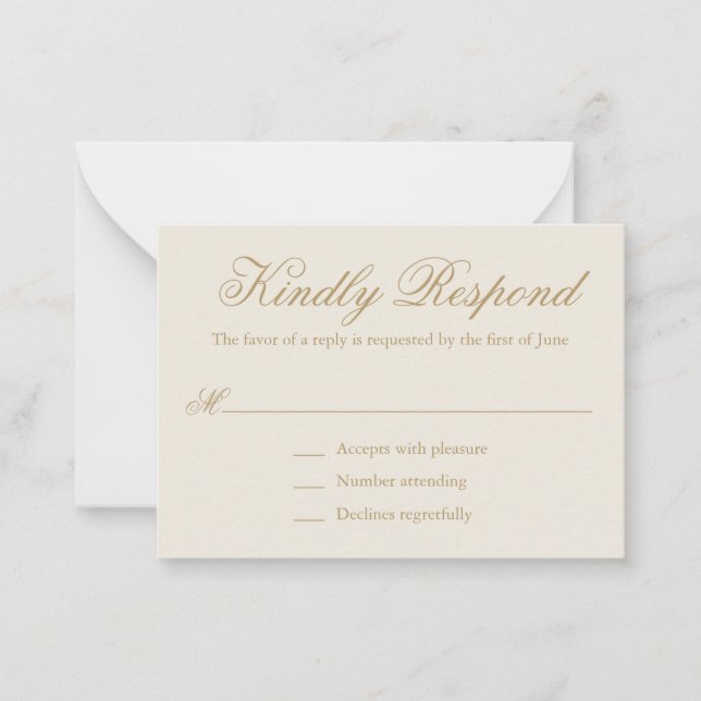Traditional Ivory Formal Elegant Mini Wedding RSVP Card (Front)