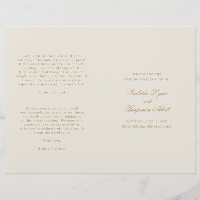 Traditional Ivory Formal Elegant Wedding Program (Front)