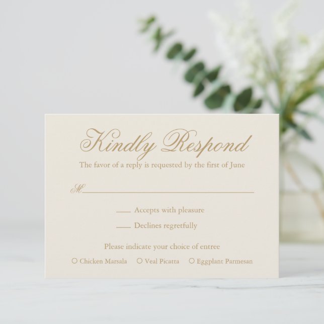 Traditional Ivory Formal Elegant Wedding RSVP Card (Standing Front)