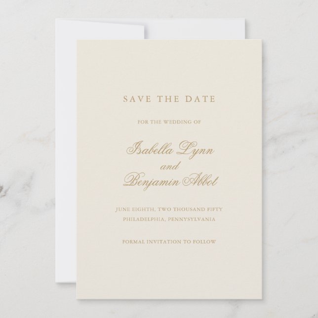Traditional Ivory Formal Elegant Wedding Save The Date (Front)