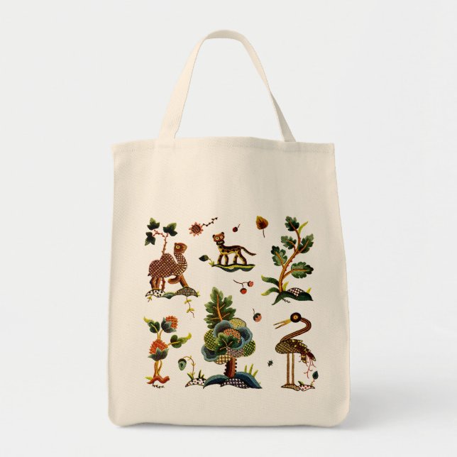 Traditional Jacobean Embroidery Pattern Tote Bag (Front)