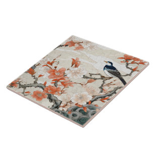 Traditional Japan Kutani Ornamental Art 2 Ceramic Tile