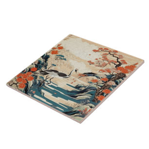 Traditional Japan Kutani Ornamental Art 3 Ceramic Tile