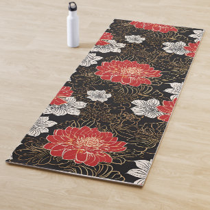 Traditional Japandi Style Flower Pattern Yoga Mat