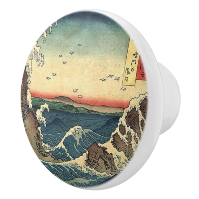 Traditional japanese art sea Ukiyo-e ocean wave Ceramic Knob (Right)