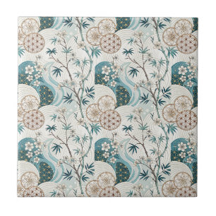 Traditional Japanese Bamboo Blossom Floral Pattern Ceramic Tile