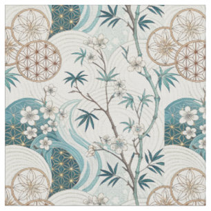 Traditional Japanese Bamboo Blossom Floral Pattern Fabric