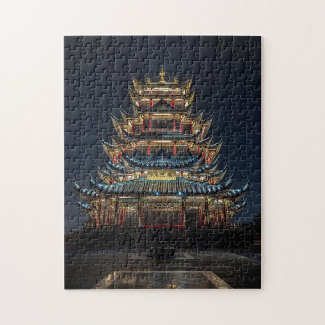 Traditional Japanese Building Lights up Night Sky Jigsaw Puzzle (Vertical)