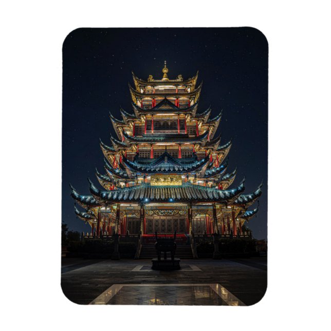 Traditional Japanese Building Lights up Night Sky Magnet (Vertical)