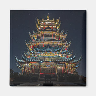 Traditional Japanese Building Lights up Night Sky Magnet