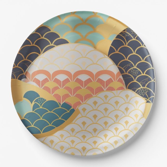 Traditional Japanese Colourful Ceramic Design Paper Plate (Front)