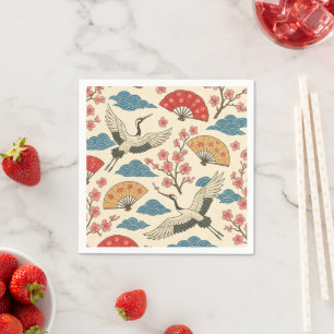 Traditional Japanese Crane & Sakura Pattern Decor Napkin