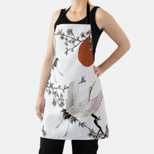 Traditional Japanese crane with plum blossom Apron