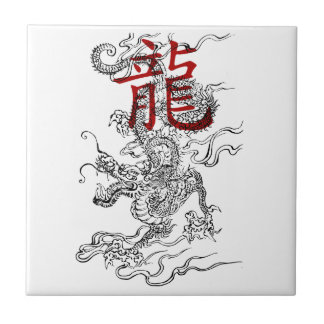 Traditional Japanese Dragon with Kanji Ceramic Tile