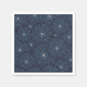 Traditional Japanese floral geometric blue white Napkin