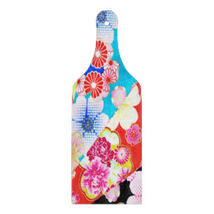 Traditional Japanese Floral Pink Blue Red Glass Cutting Board