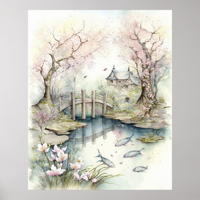 Traditional Japanese Garden in Spring Poster (Front)