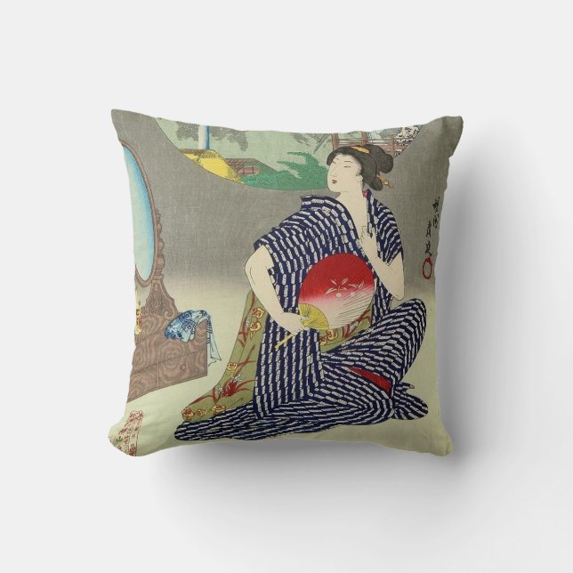 Traditional Japanese Geisha Cushion Throw Pillow (Front)