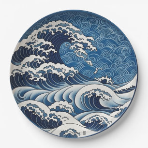 Traditional Japanese Great Wave Ceramic Design Paper Plate