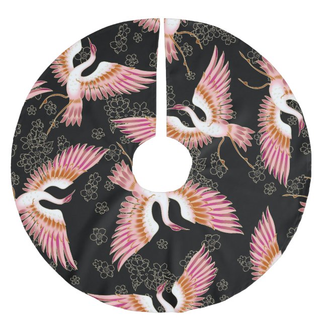 Traditional Japanese Kimono Motifs Pattern Brushed Polyester Tree Skirt (Front)