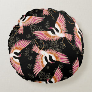 Traditional Japanese Kimono Motifs Pattern Round Cushion