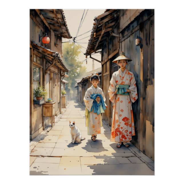 Traditional Japanese Kimono Scene Street Art Poster (Front)
