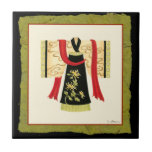 Traditional Japanese Kimono with Floral Print Ceramic Tile<br><div class="desc">Nancy Slocum created this charming print of a traditional Japanese Kimono with a deep red sash. The bottom of the kimono is black with a lovely floral print. Give this as a gift,  or purchase it for yourself!</div>