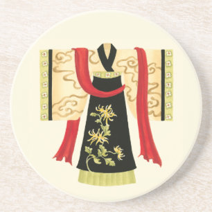 Traditional Japanese Kimono with Floral Print Coaster