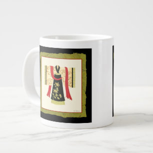 Traditional Japanese Kimono with Floral Print Large Coffee Mug
