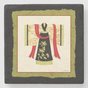 Traditional Japanese Kimono with Floral Print Stone Coaster