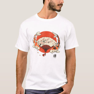 Traditional Japanese Koi Fish Sakura Fan Aesthetic T-Shirt