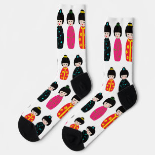 Traditional Japanese Kokeshi Geisha Dolls Socks