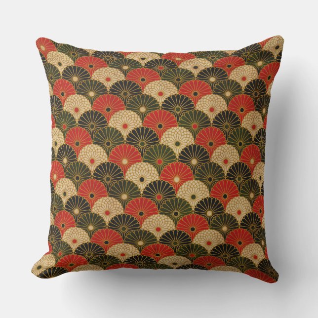 Traditional Japanese Lotus Pattern Cushion (Front)