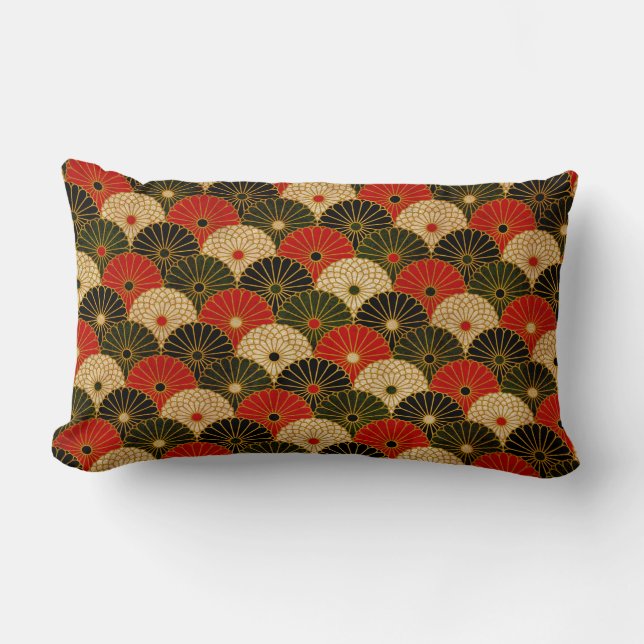 Traditional Japanese Lotus Pattern Lumbar Cushion (Front)